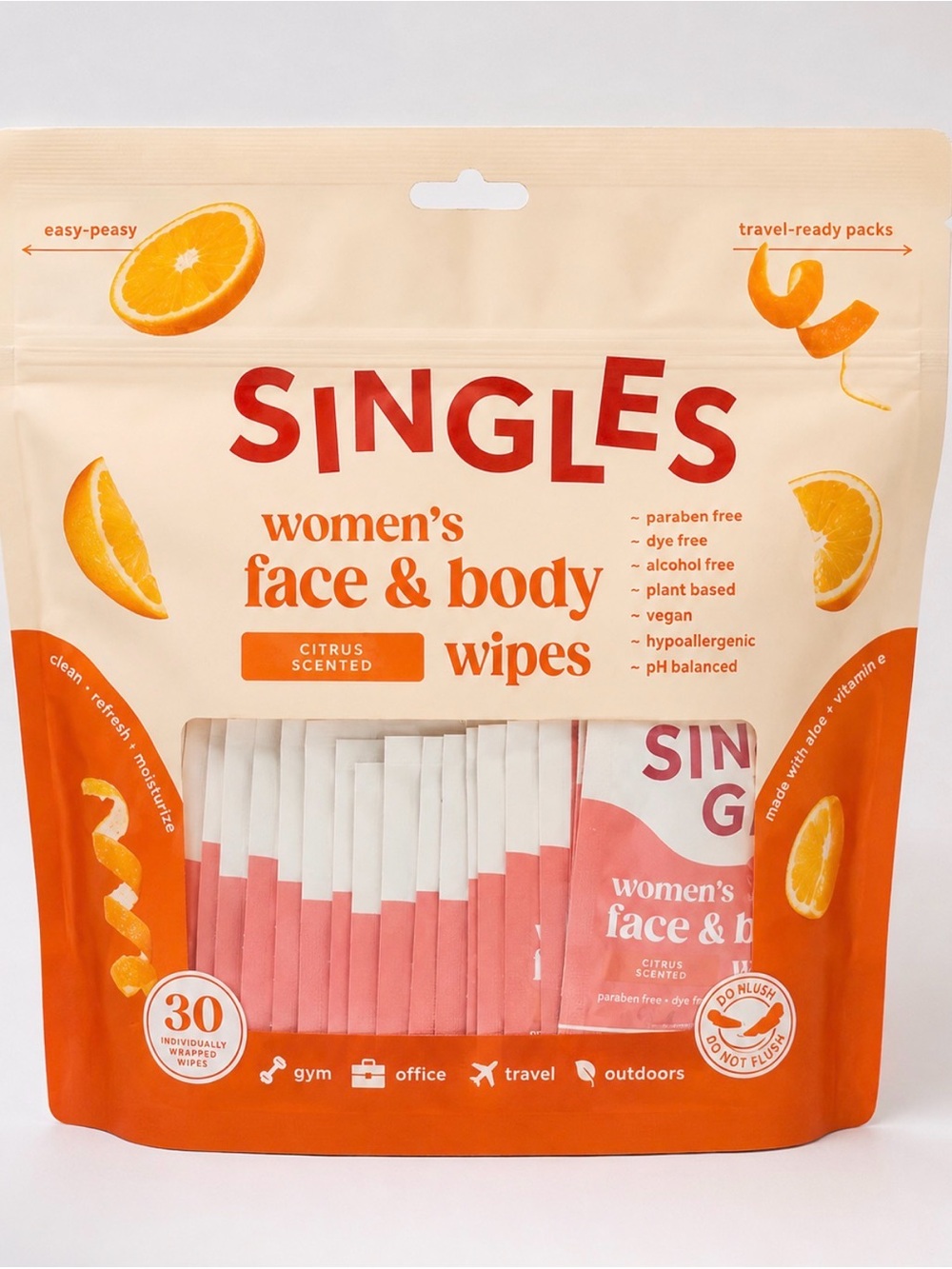 SWYPE Singles Women’s Face & Body Wipes Citrus Scented 30ct Travel Gym